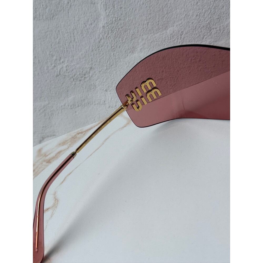NEW Miu Miu MU B53 Mask Sunglasses in Gold Red $632 - Picture 7 of 7